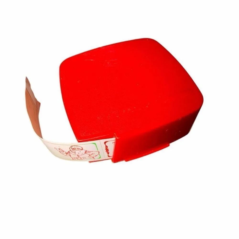 Vintage TUPPERWARE Christmas Label Stickers Dispenser 1446-3 Red with Labels